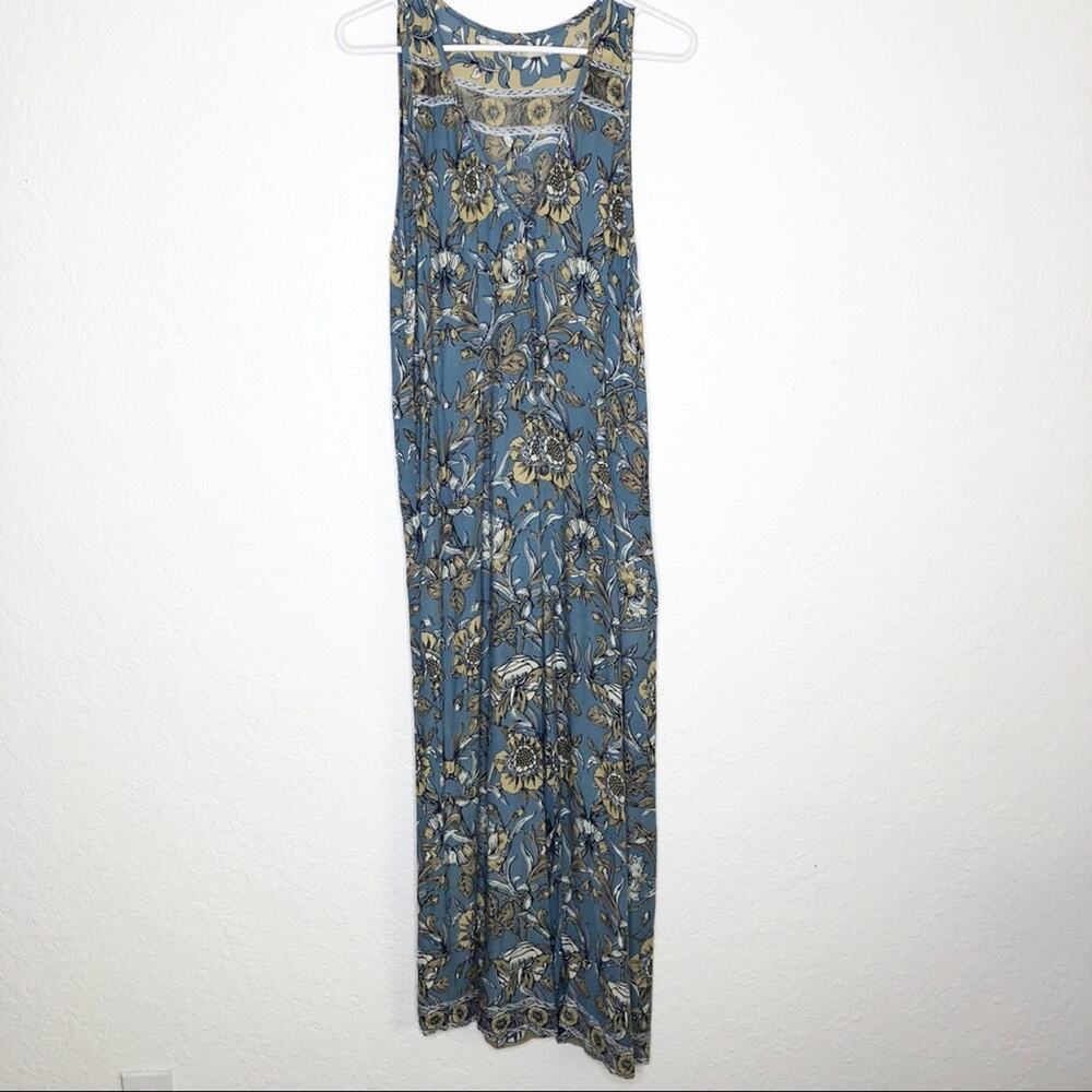 Jens Pirate Booty blue tan floral leaf sleeveless jumpsuit size Large